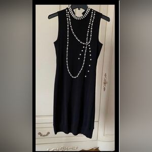 Moschino Pearl Embellished Sleeveless  Silk Dress